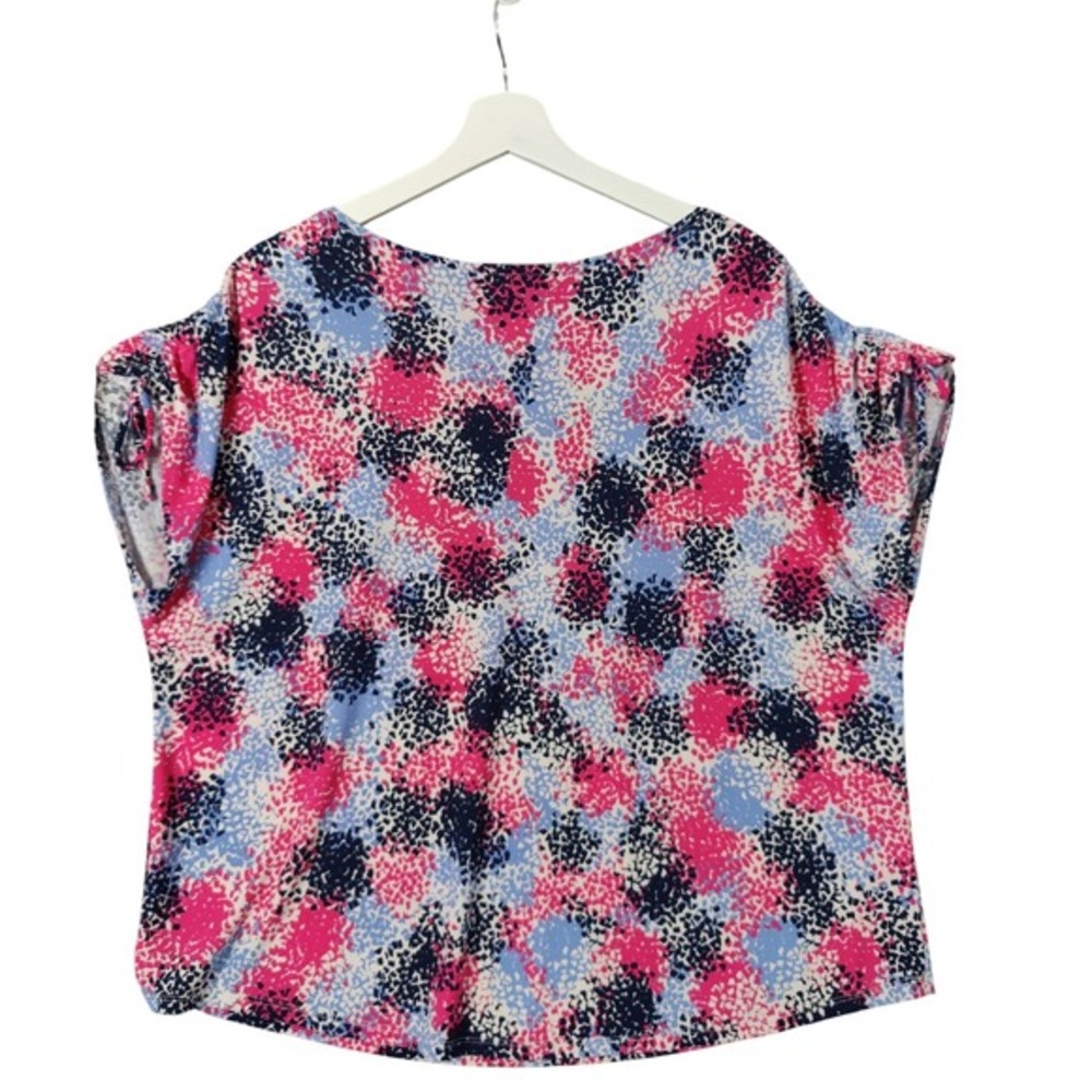 Roz & Ali Women Artistic Vibrant Abstract Top 1X Pink Dolman Tie Sleeve Blouse